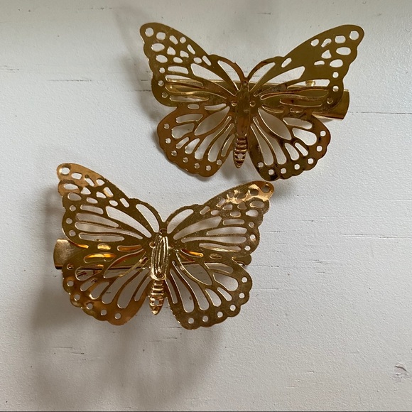Chic thin gold butterfly filigree hair clips - Picture 7 of 8